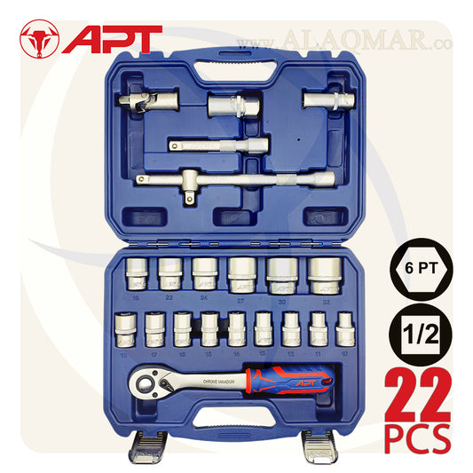 طقم لقم رباط مسدسة 1/2بوصة 22ق شنطة بلاستيك CrV 121022 APT