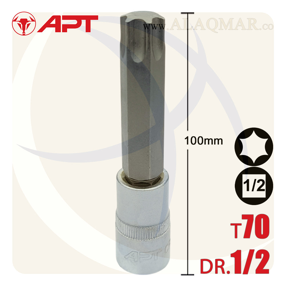 لقمة رباط الن نجمة توركس طويلة T70 مربع 1/2بوصة طول 100ملي CrV 129070TD APT