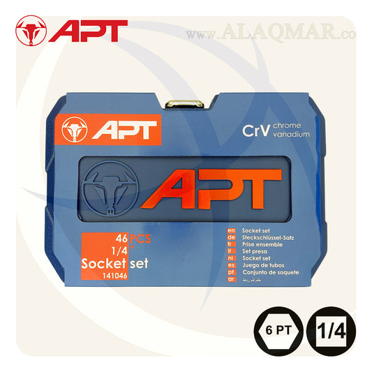 طقم لقم رباط مسدسة و لقم سن مفك علي مربع 1/4بوصة 46ق شنطة بلاستيك CrV 141046 APT
