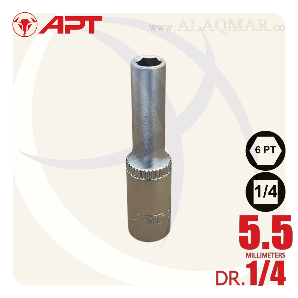 لقمة رباط مسدسة طويلة 5.5ملي مربع 1/4بوصة CrV 1450055D APT