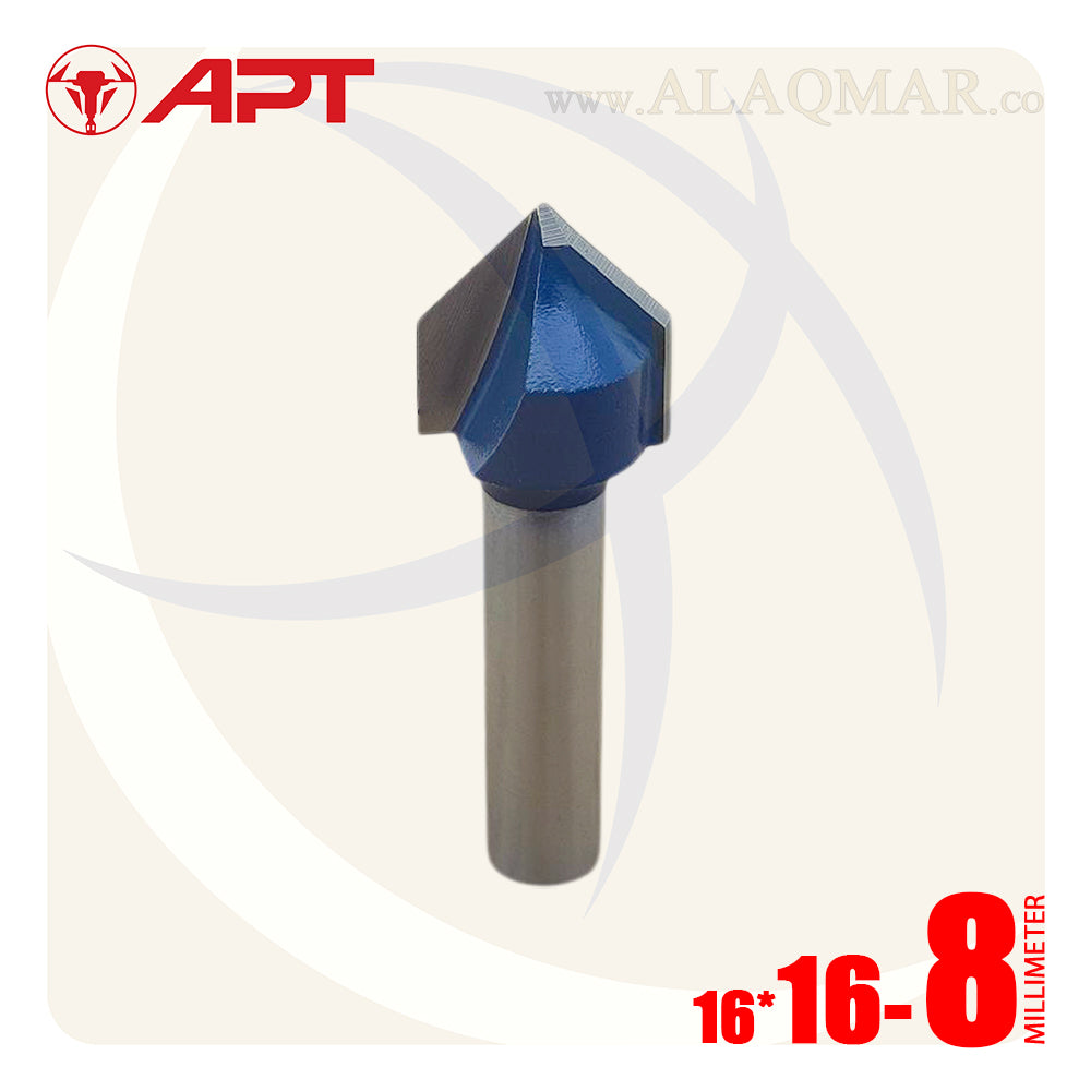 بنطة راوتر حفر حرف V قطر 16 مم - كعب 8 مم (V GROOVE BITS) 915016016008 APT