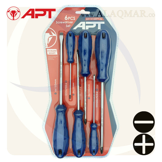 طقم مفك عادة و صليبة 6ق ازرق AH114135077-06 APT