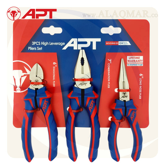 طقم بنس 3ق 2 لون خدمة شاقة (ذرادية + قصافة + بوز طويل) AH1414542-03 APT