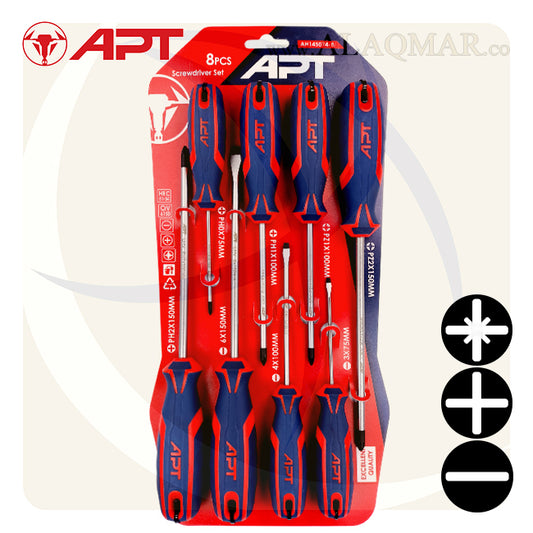 طقم مفك عادة و صليبة 8ق 2 لون AH145074-8 APT