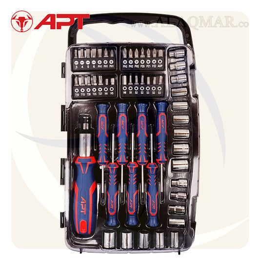 طقم مفك راتشة و لقم و سنون 1/4بوصة 54ق علبة بلاستيك AH147078-54 APT