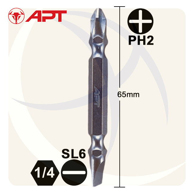 سن مفك اتجاهين عادة و صليبة SL6 * PH2 طول 65ملي AH2061002216 APT