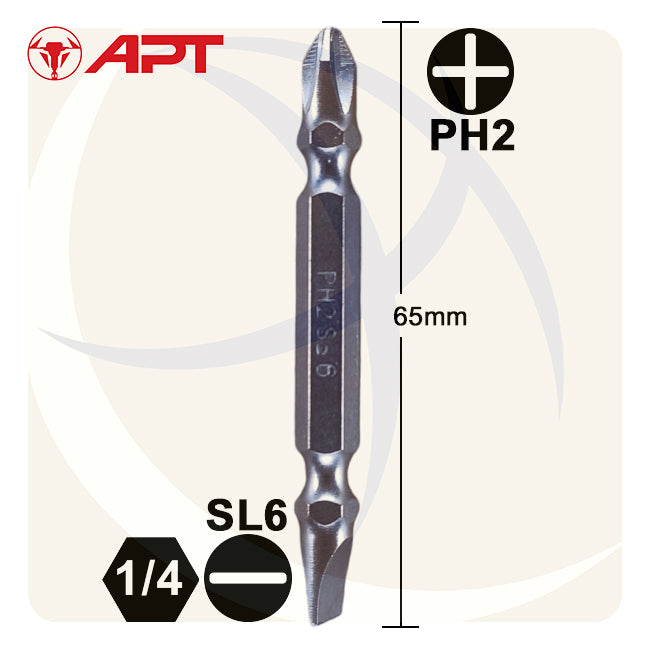 سن مفك اتجاهين عادة و صليبة SL6 * PH2 طول 65ملي AH2061002216 APT