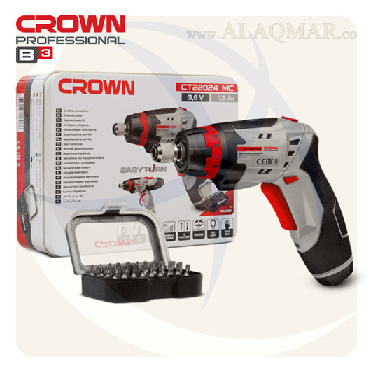مفك بطارية حل و ربط مسدس 1/4بوصة 3.6فولت 4نيوتن 1.5امبير Li-Ion + سنون CT22024 CROWN