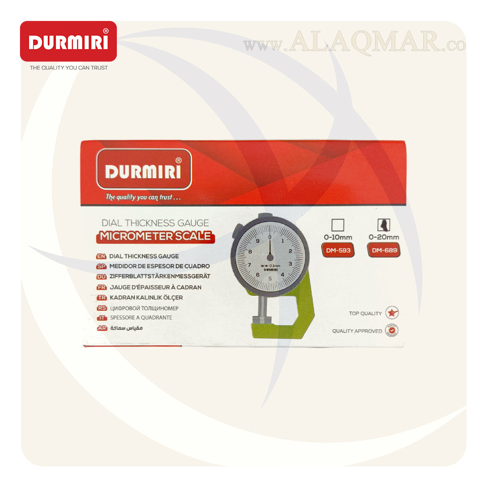 ميكرومتر قياس سمك جيتش ضغط 0-20ملي علبة بلاستيك DM689 DURMIRI