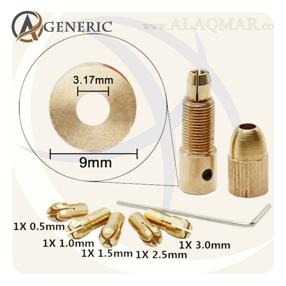 طقم كوليه ميني كرافت 4.8ملي 5ق 0.5-3.2ملي + ظرف للشنيور 3.17ملي + راس ظرف M8 COLLET CHUCK 3.17 GENERIC