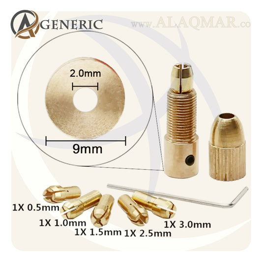 طقم كوليه ميني كرافت 4.8ملي 5ق 0.5-3.2ملي + ظرف للشنيور 2.00ملي + راس ظرف M8 COLLET CHUCK 2.00 GENERIC