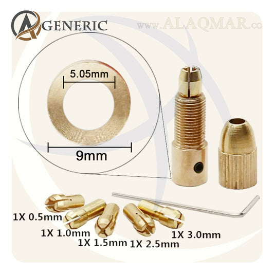 طقم كوليه ميني كرافت 4.8ملي 5ق 0.5-3.2ملي + ظرف للشنيور 5.05ملي + راس ظرف M8 COLLET CHUCK 5.05 GENERIC