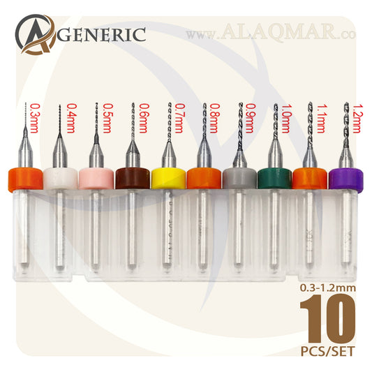 طقم بنط تنجستن كربيد الكتروني 10ق 0.3-1.2ملي اكس 3ملي PCB10P03 GENERIC