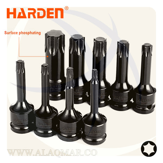 طقم لقم رباط تصادمية الن نجمة توركس طويلة مربع 1/2بوصة 8ق شنطة فيبر 537038 HARDEN