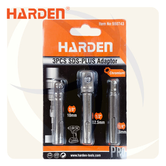 طقم ادابتر لقمة رباط 3ق من اكس SDS-PLUS الي مربع 1/4+3/8+1/2بوصة CrV 550743 HARDEN
