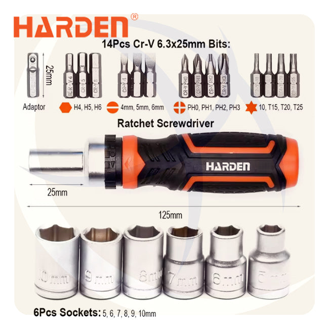 طقم مفك راتشة + الكترونيات و سنون 31ق 550931 HARDEN