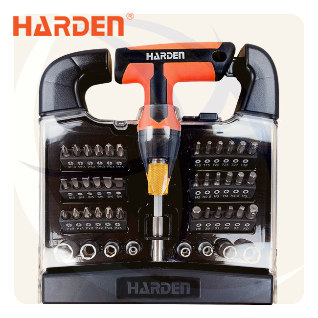 طقم مفك راتشة يد T و سنون 1/4بوصة 46ق 551046 HARDEN