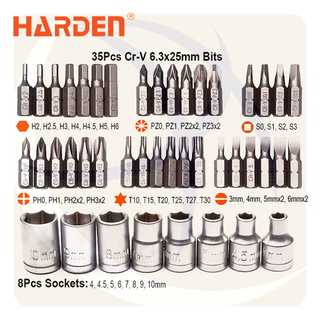 طقم مفك راتشة يد T و سنون 1/4بوصة 46ق 551046 HARDEN
