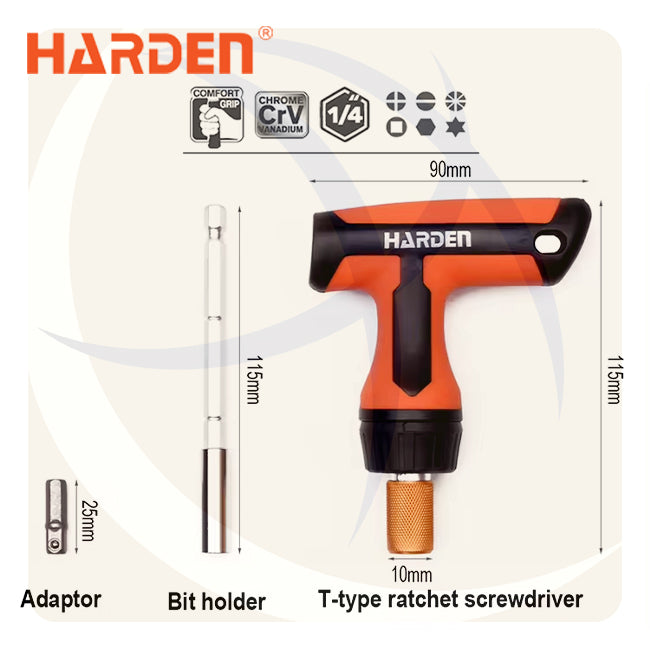 طقم مفك راتشة يد T و سنون 1/4بوصة 46ق 551046 HARDEN