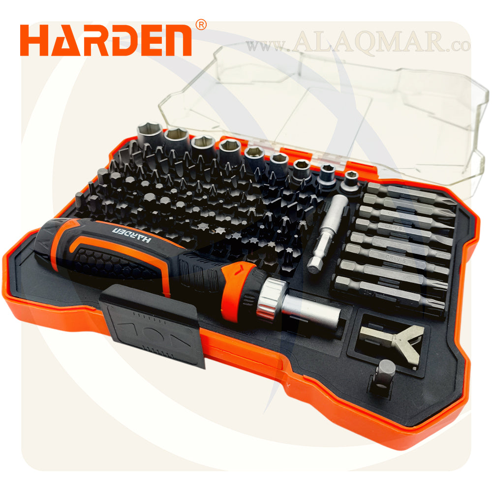 طقم مفك راتشة و لقم و سنون 1/4بوصة 105ق 551105 HARDEN