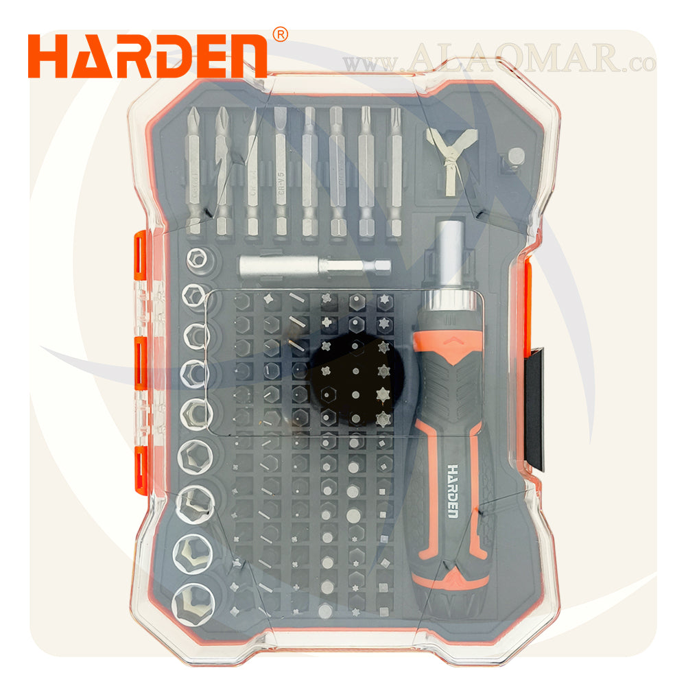 طقم مفك راتشة و لقم و سنون 1/4بوصة 105ق 551105 HARDEN