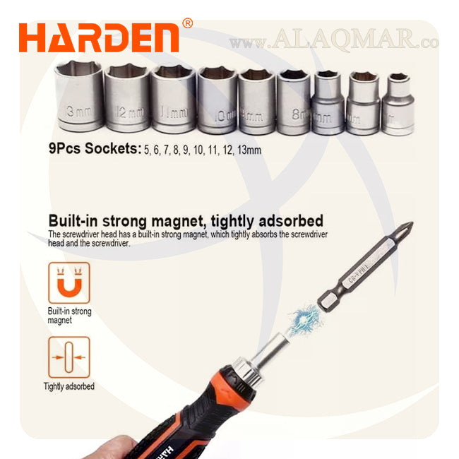 طقم مفك راتشة و لقم و سنون 1/4بوصة 105ق 551105 HARDEN
