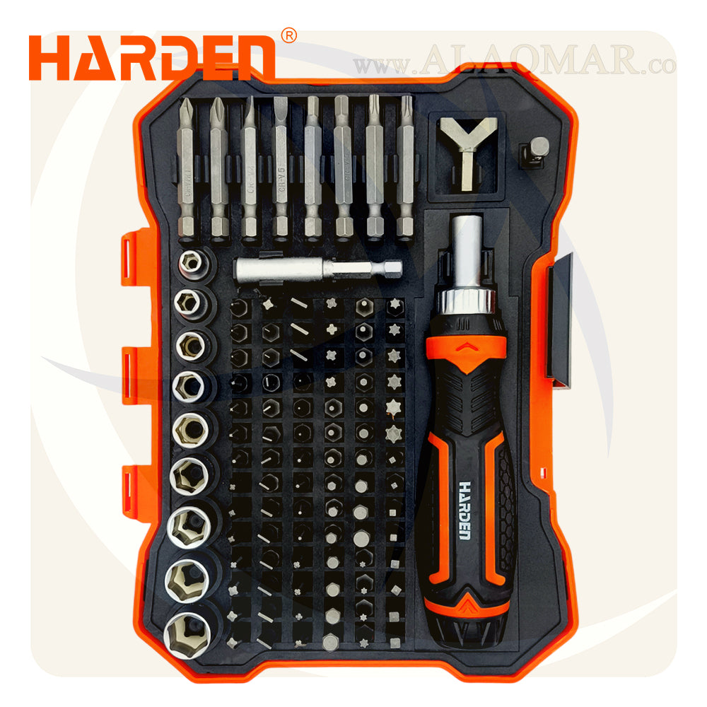 طقم مفك راتشة و لقم و سنون 1/4بوصة 105ق 551105 HARDEN