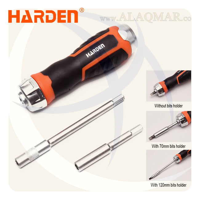طقم مفك راتشة و لقم و سنون 1/4بوصة 38ق علبة بلاستيك 551238 HARDEN
