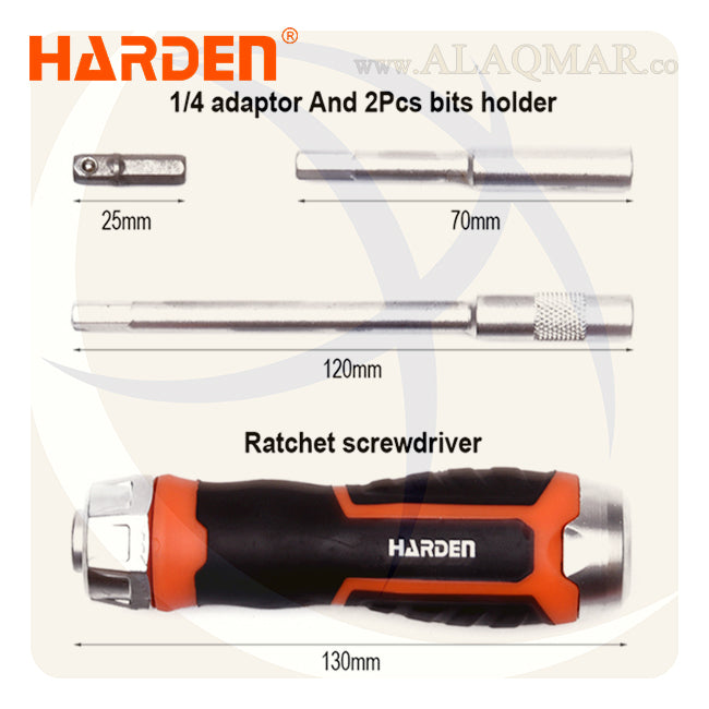 طقم مفك راتشة و لقم و سنون 1/4بوصة 38ق علبة بلاستيك 551238 HARDEN