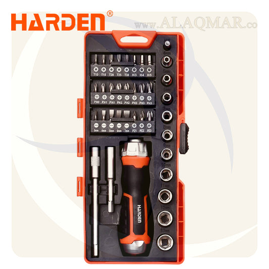 طقم مفك راتشة و لقم و سنون 1/4بوصة 38ق علبة بلاستيك 551238 HARDEN