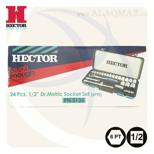 طقم لقم رباط مسدسة مربع 1/2بوصة 24ق شنطة صاج S135 HECTOR