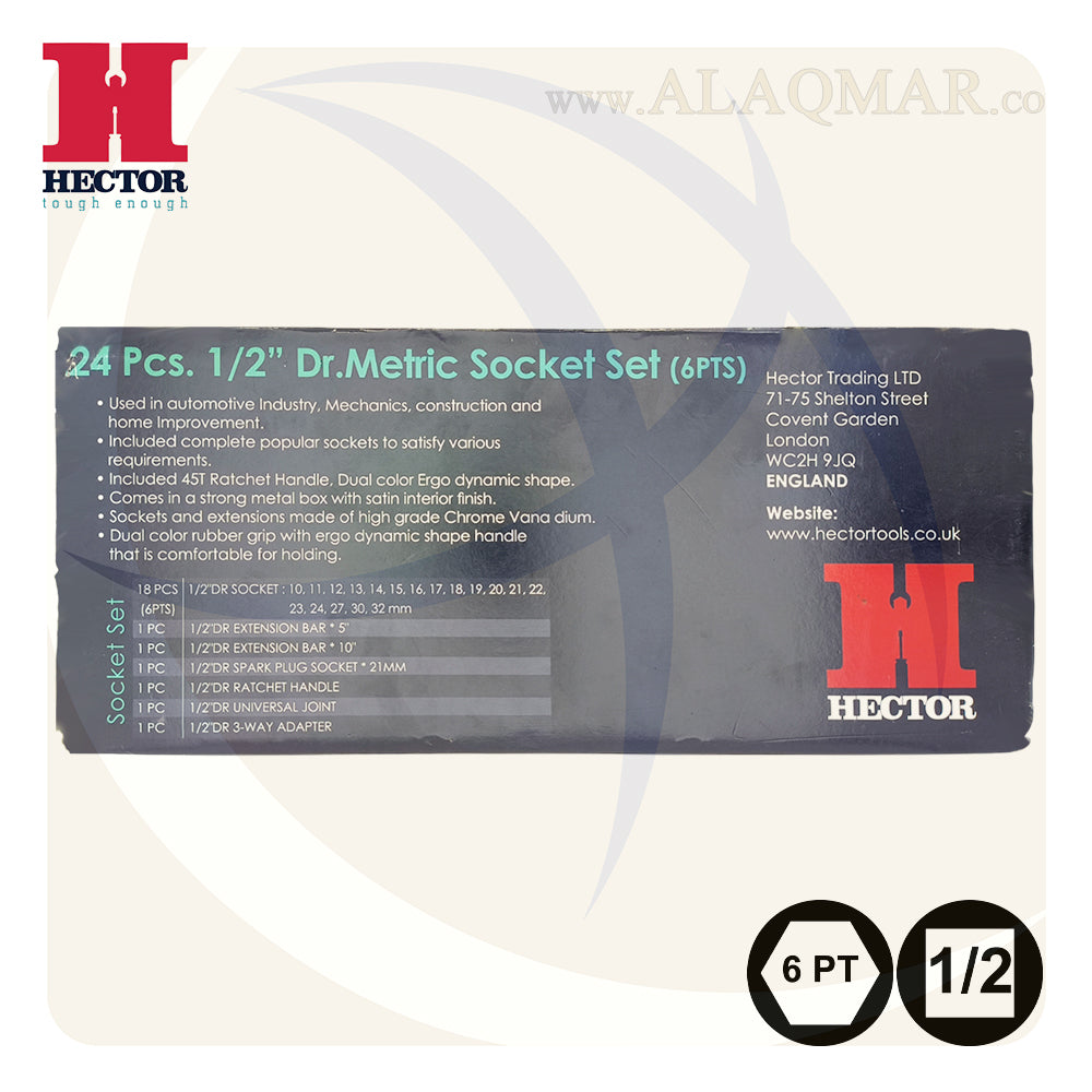 طقم لقم رباط مسدسة مربع 1/2بوصة 24ق شنطة صاج S135 HECTOR