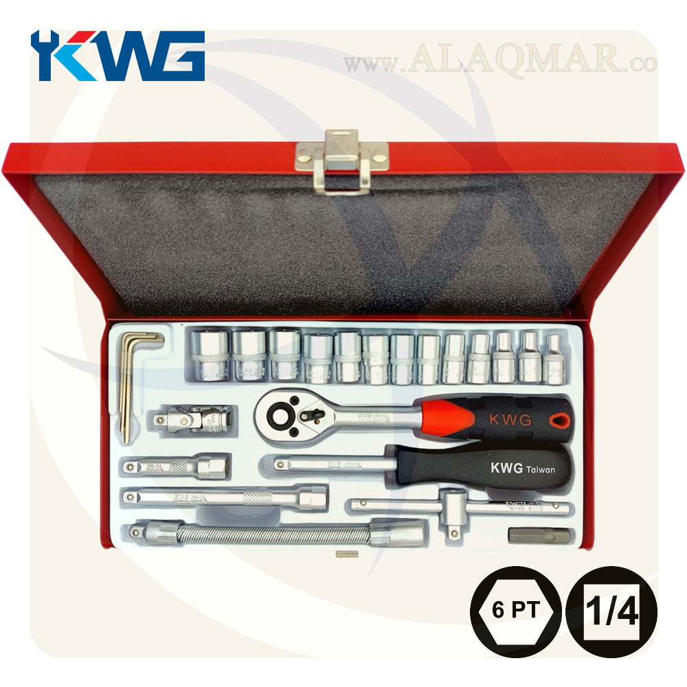 طقم لقم رباط مسدسة مربع 1/4بوصة 25ق شنطة صاج 32025 KWG