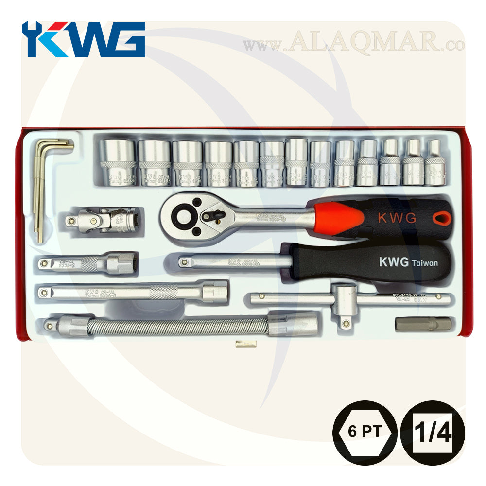 طقم لقم رباط مسدسة مربع 1/4بوصة 25ق شنطة صاج 32025 KWG