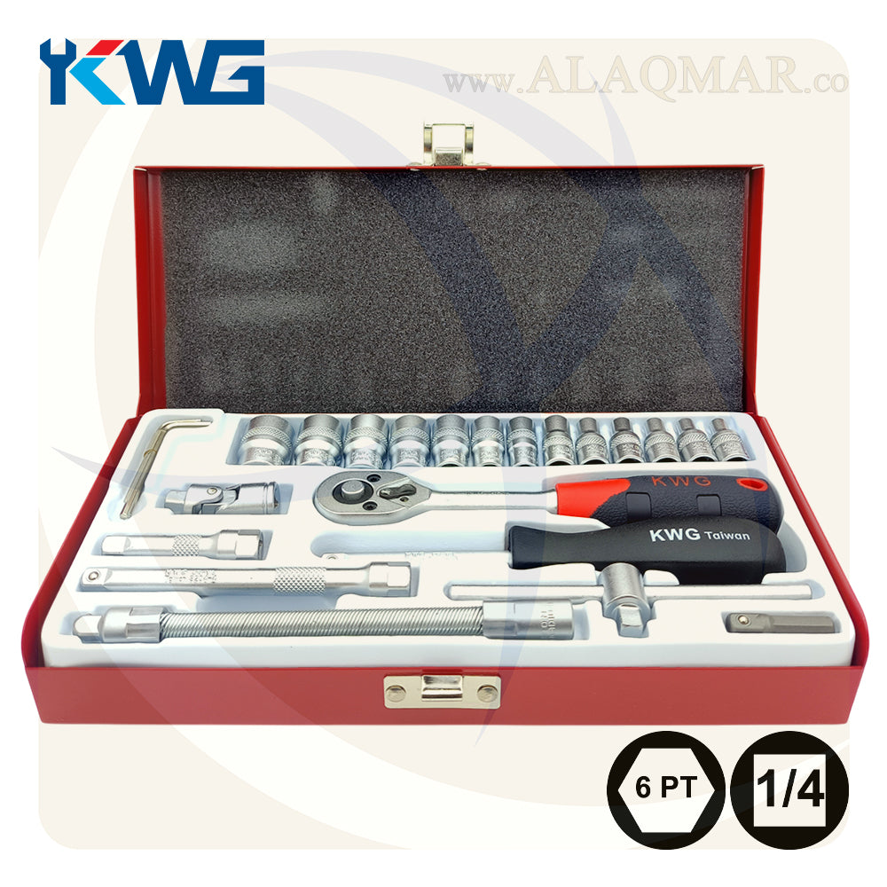 طقم لقم رباط مسدسة مربع 1/4بوصة 25ق شنطة صاج 32025 KWG