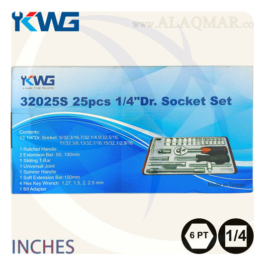طقم لقم رباط مسدسة بالبوصة مربع 1/4بوصة 25ق شنطة صاج 32025S KWG