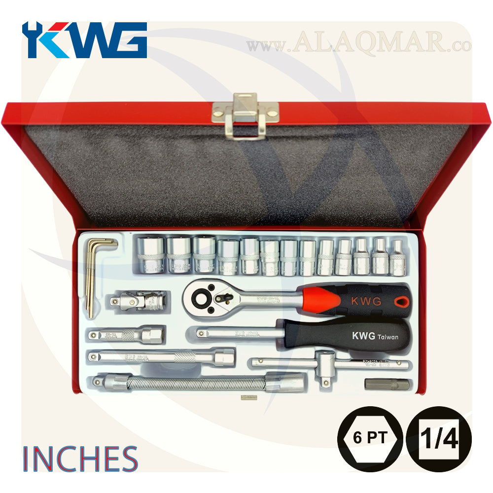 طقم لقم رباط مسدسة بالبوصة مربع 1/4بوصة 25ق شنطة صاج 32025S KWG