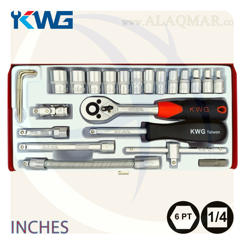 طقم لقم رباط مسدسة بالبوصة مربع 1/4بوصة 25ق شنطة صاج 32025S KWG