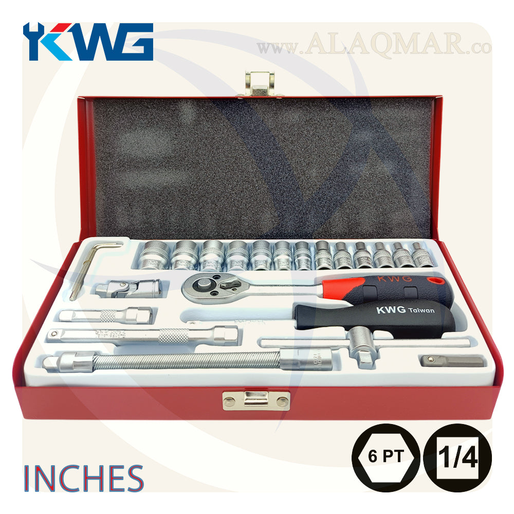 طقم لقم رباط مسدسة بالبوصة مربع 1/4بوصة 25ق شنطة صاج 32025S KWG
