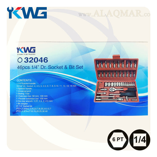 طقم لقم رباط مسدسة مربع 1/4بوصة 46ق شنطة بلاستيك 32046 KWG