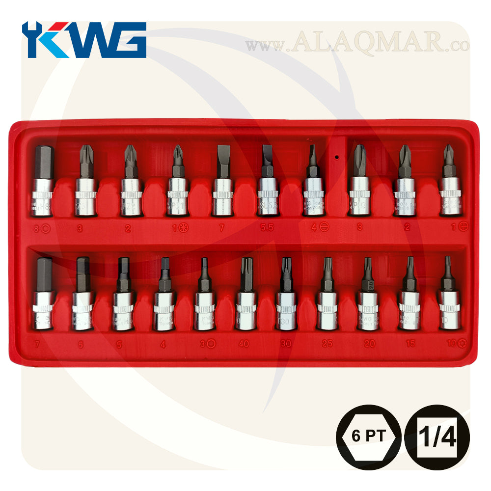 طقم لقم رباط مسدسة مربع 1/4بوصة 46ق شنطة بلاستيك 32046 KWG