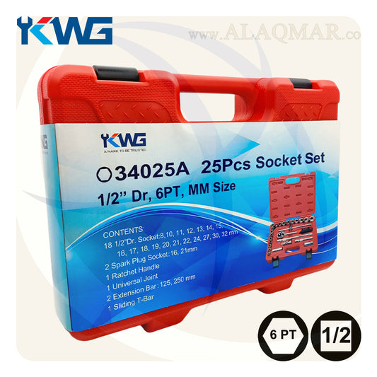 طقم لقم رباط مسدسة مربع 1/2بوصة 25ق شنطة بلاستيك 34025A KWG