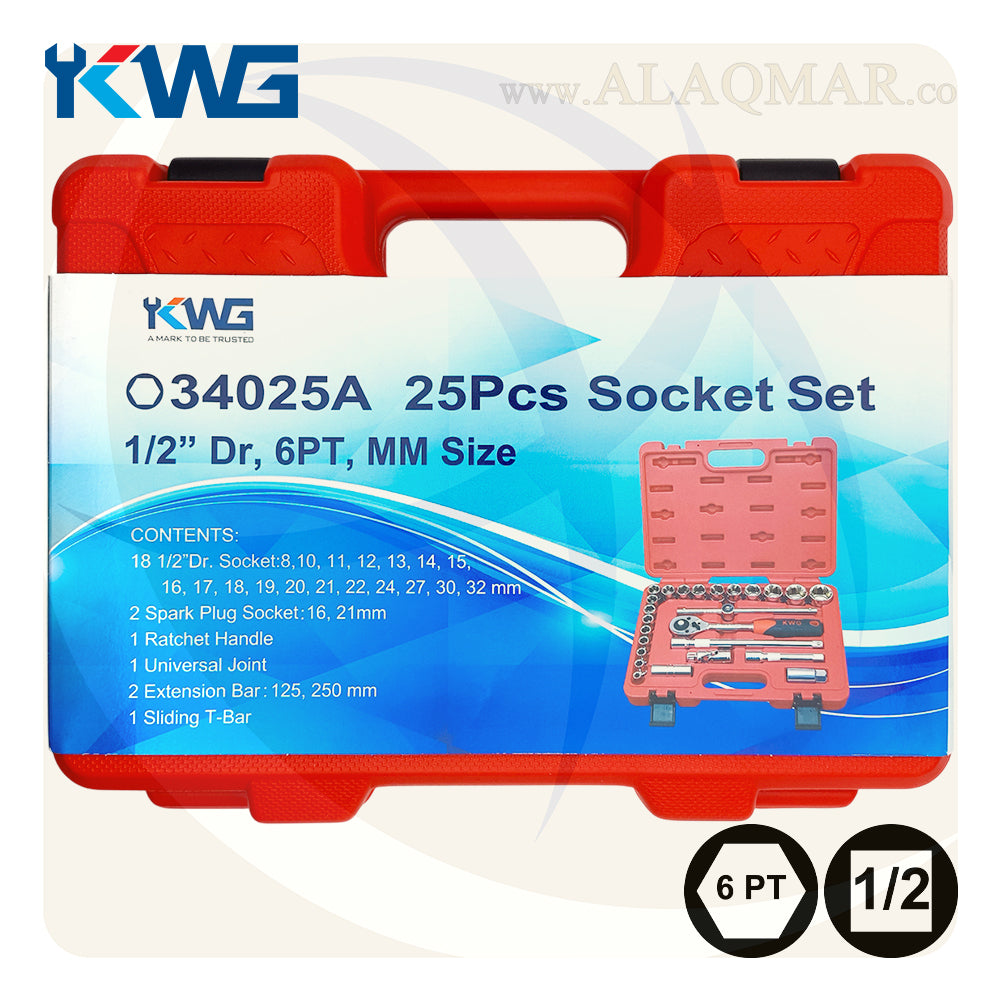 طقم لقم رباط مسدسة مربع 1/2بوصة 25ق شنطة بلاستيك 34025A KWG