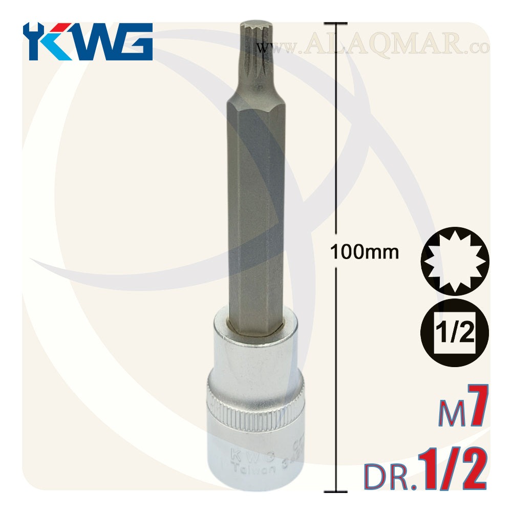 لقمة رباط الن نجمة مشرشرة طويلة M7 مربع 1/2بوصة طول 100ملي CrV M.34230207 KWG