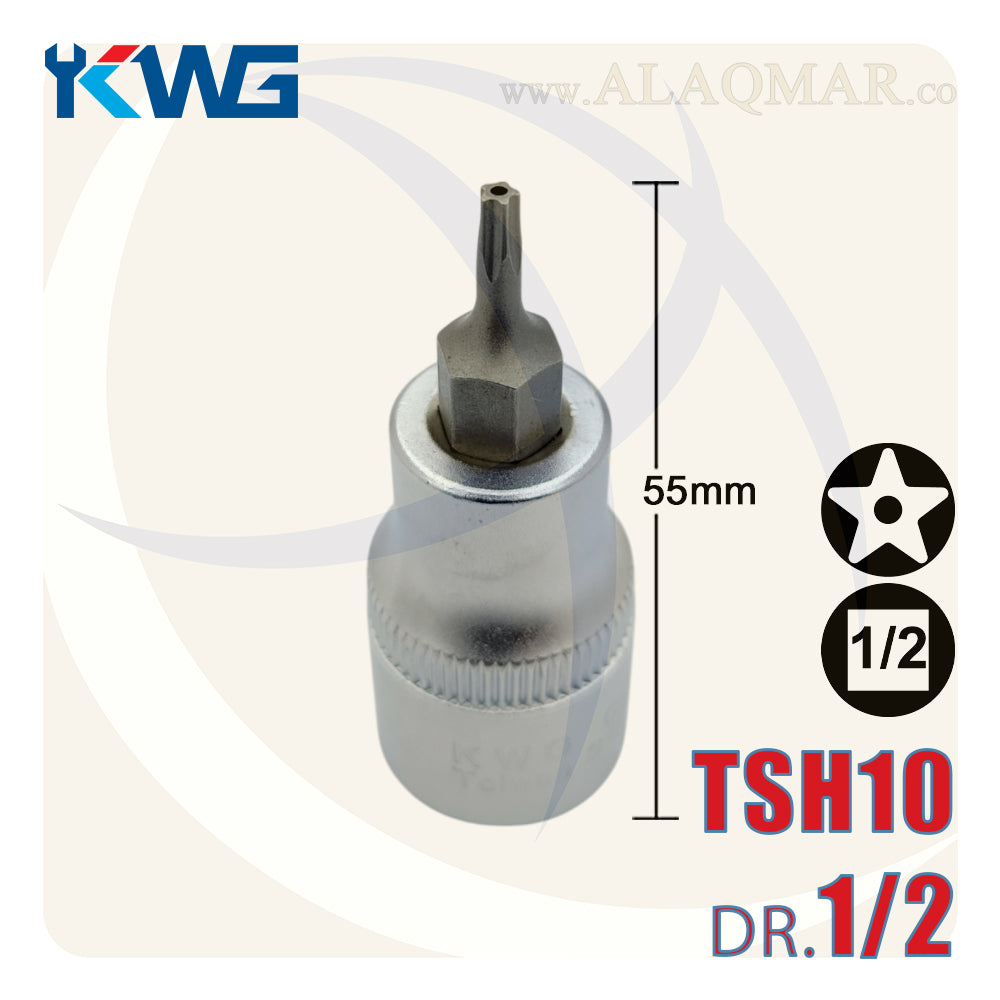 لقمة رباط الن نجمة 5سن بدليل T10 مربع 1/2بوصة طول 55ملي CrV M.342510H KWG