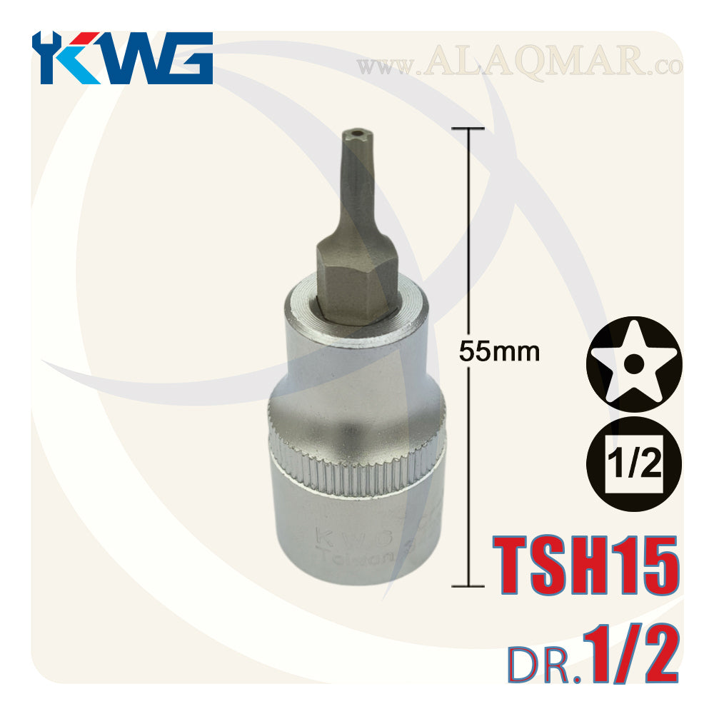 لقمة رباط الن نجمة 5سن بدليل T15 مربع 1/2بوصة طول 55ملي CrV M.342515H KWG