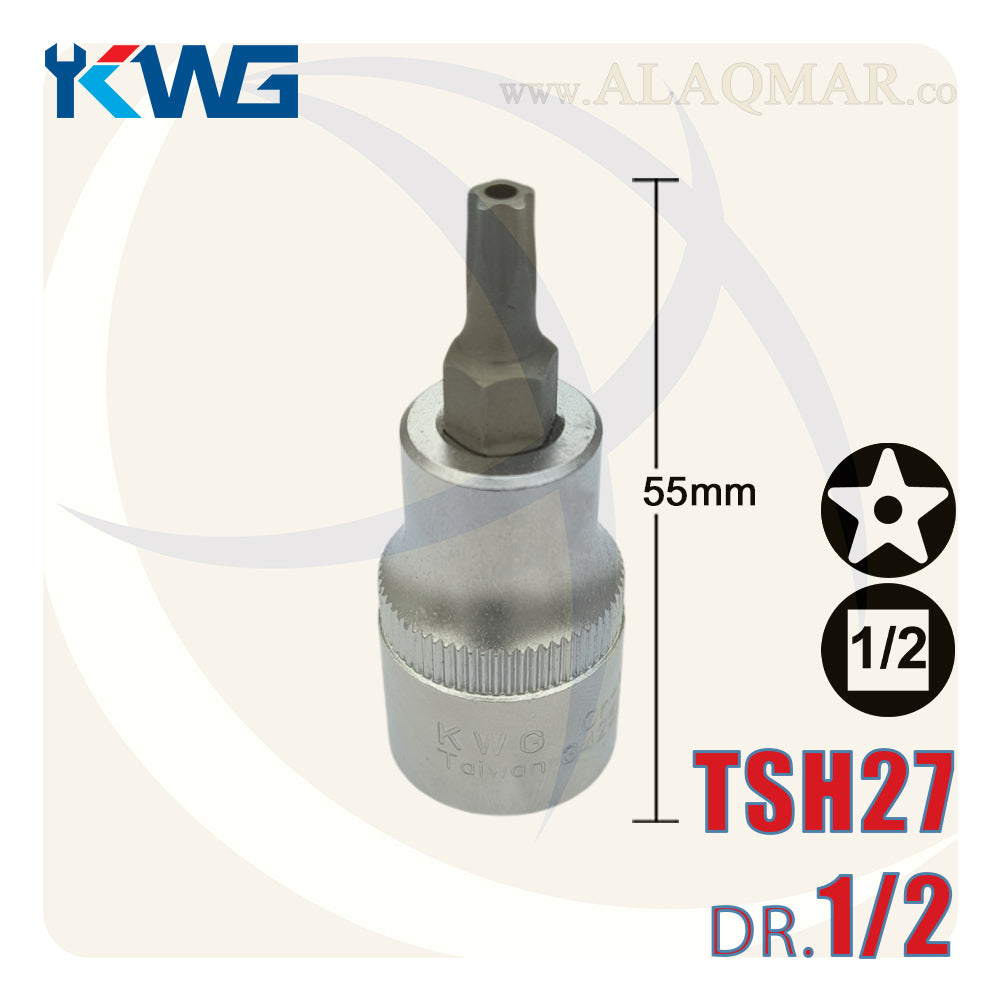 لقمة رباط الن نجمة 5سن بدليل T27 مربع 1/2بوصة طول 55ملي CrV M.342527H KWG