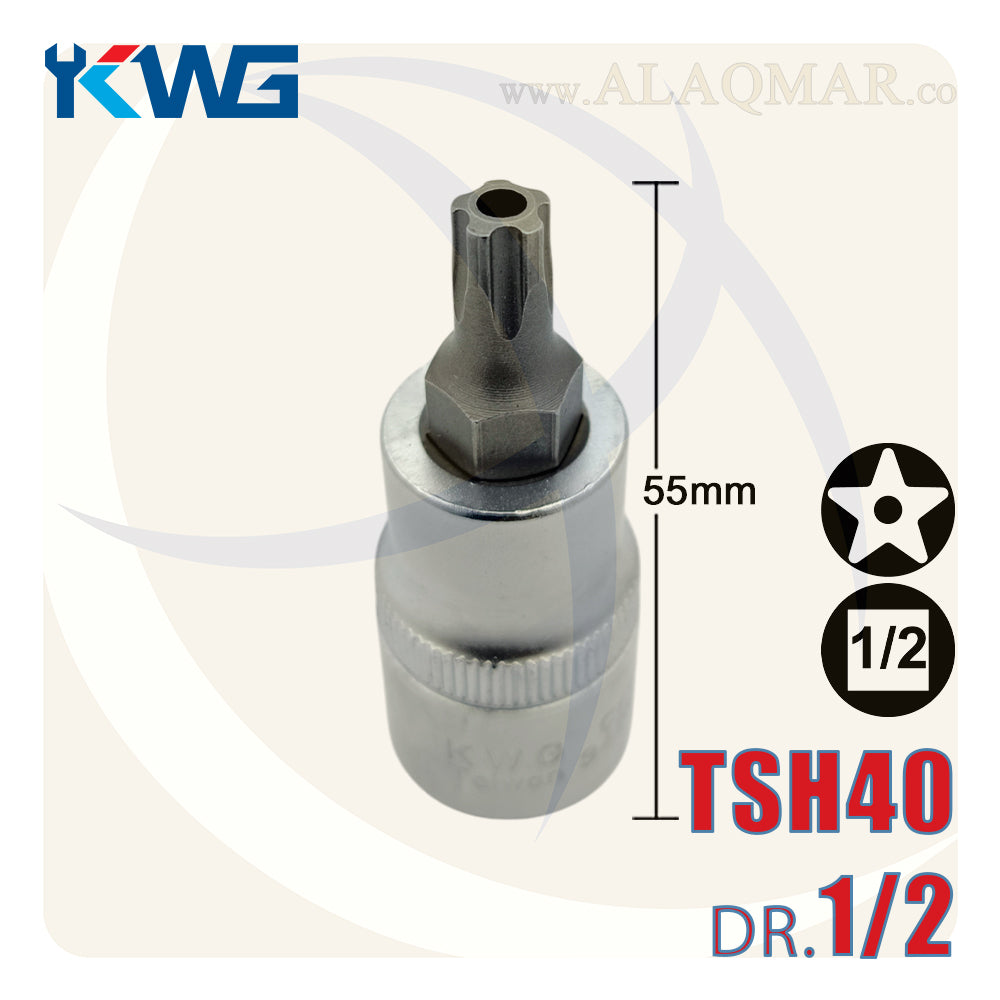 لقمة رباط الن نجمة 5سن بدليل T40 مربع 1/2بوصة طول 55ملي CrV M.342540H KWG
