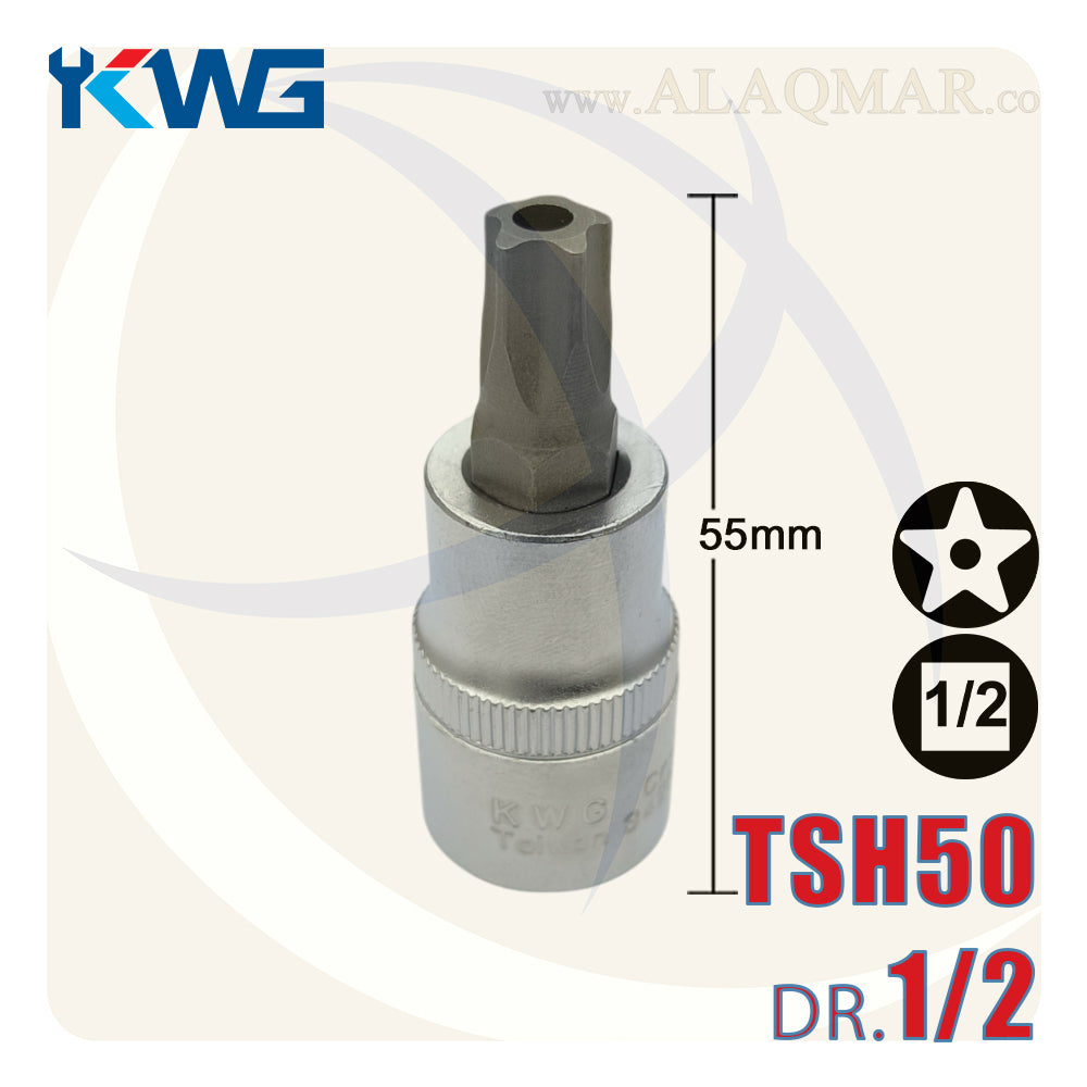 لقمة رباط الن نجمة 5سن بدليل T50 مربع 1/2بوصة طول 55ملي CrV M.342550H KWG