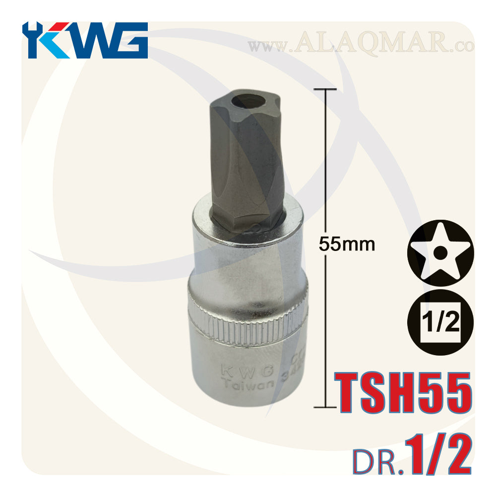 لقمة رباط الن نجمة 5سن بدليل T55 مربع 1/2بوصة طول 55ملي CrV M.342555H KWG